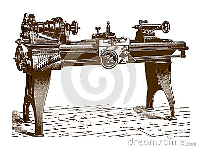 Historical cutting engine latheÂ machine Vector Illustration